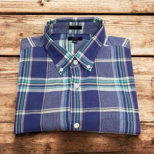 J CREW Blue Summer Plaid Button‎ Collar Long Sleeve Slim Fit Shirt